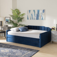 Baxton Studio CF9172-Navy Blue Velvet-Daybed-FT Baxton Studio Lennon Modern and Contemporary Navy Blue Velvet Fabric Upholstered Full Size Daybed with Trundle
